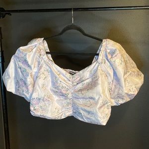 Lavender Floral Blouse with Ruched Front and Puffy Sleeves - Express Size XL NWT